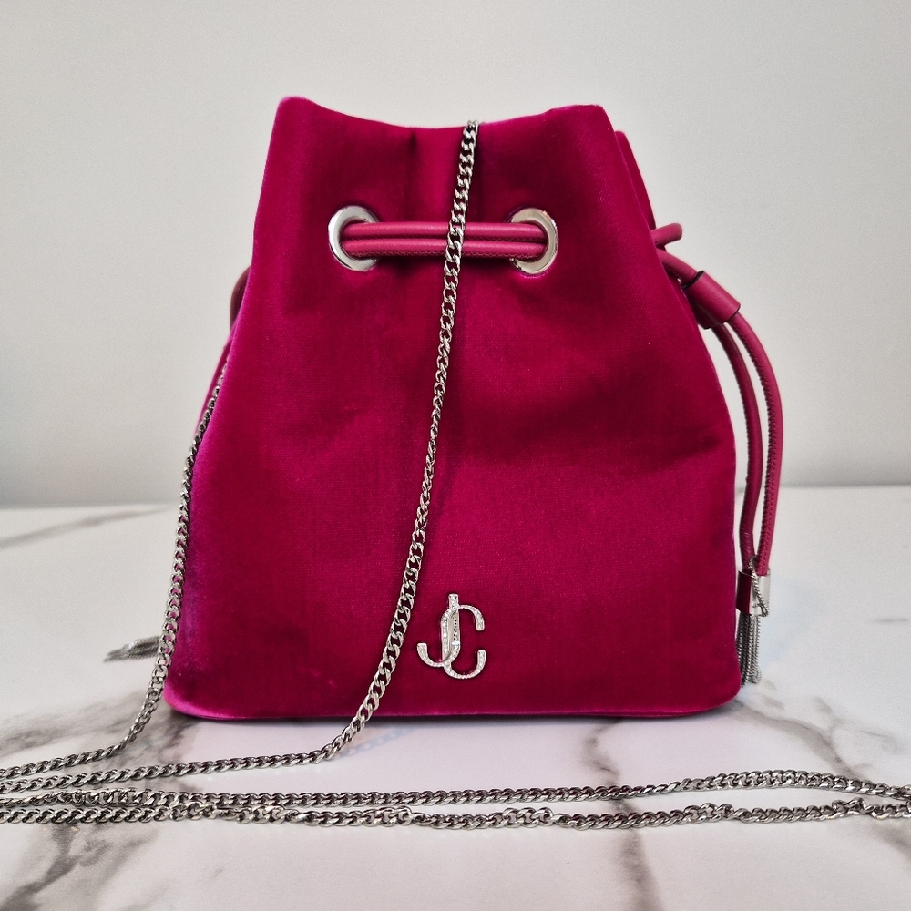 Jimmy Choo Fuchsia Crossbody Bag with Silver Chain